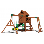 Complex cu Casuta de Joaca Springboro Montpelier din lemn de cedru - Centru din lemn cu tobogan si 2 nivele Playset Backyard Discovery 